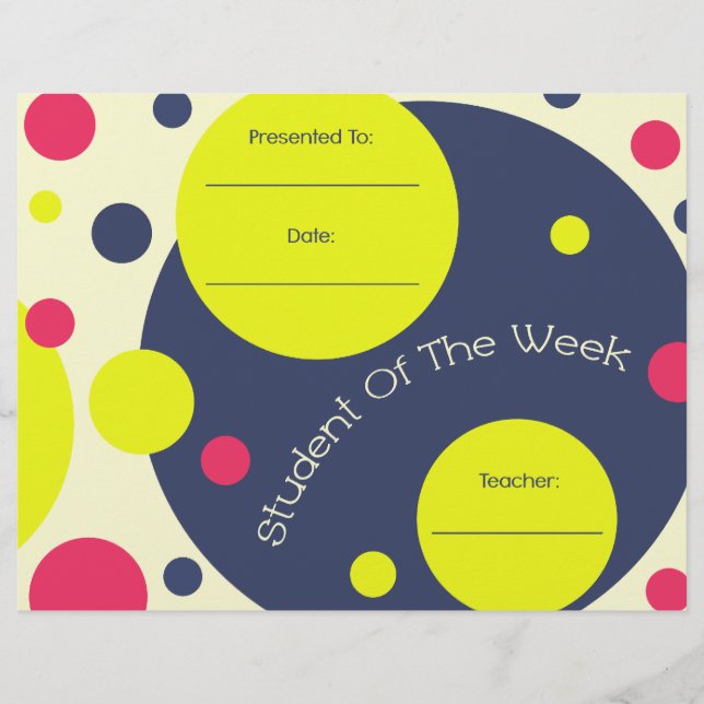 Student of The Week Award Certificate (Front)