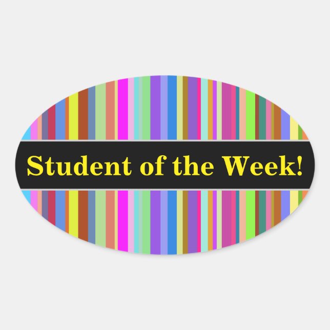 "Student of the Week!" + Stripes of Various Colour Oval Sticker (Front)