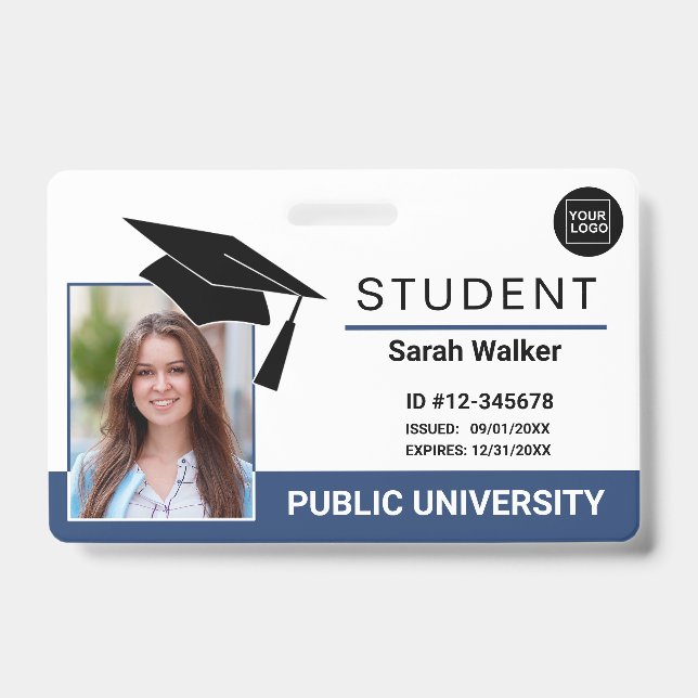 Student Photo ID School University Badge – Blue (Front)