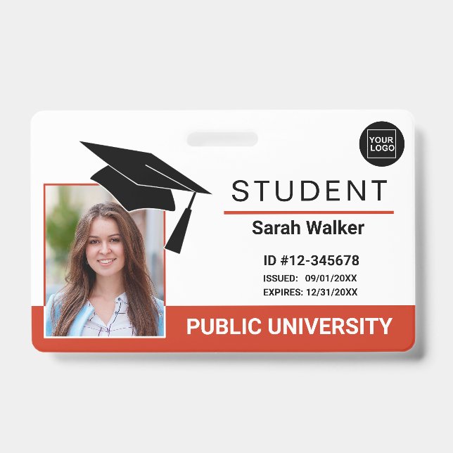 Student Photo ID School University Badge – Orange (Front)