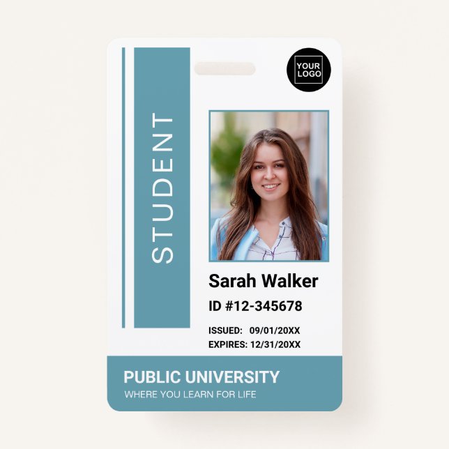 Student photo ID school university blue Badge ID Badge (Front)