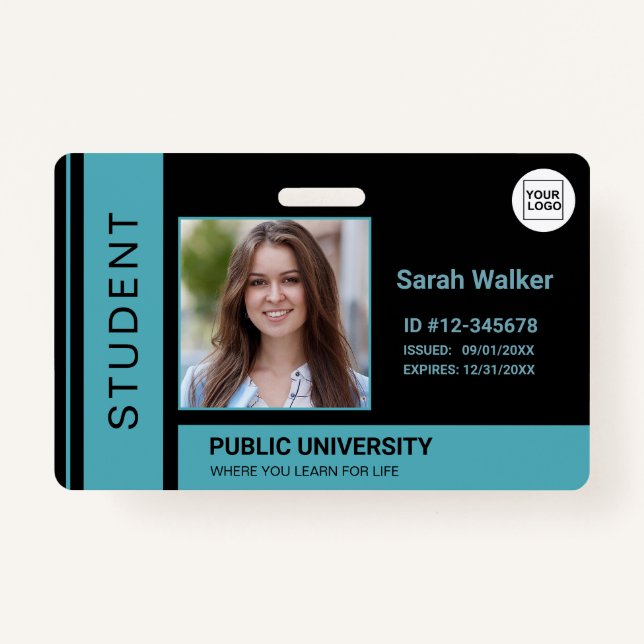 Student photo ID school university blue ID Badge (Front)