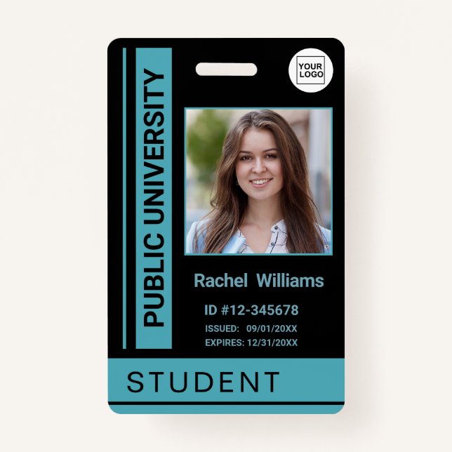Student photo ID school university blue ID Badge (Front)