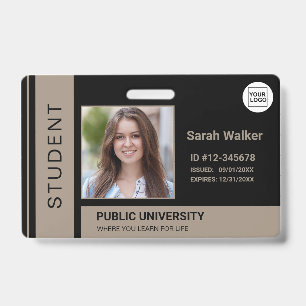 Student photo ID school university dark beige Badge