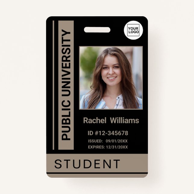 Student photo ID school university dark beige ID Badge (Front)