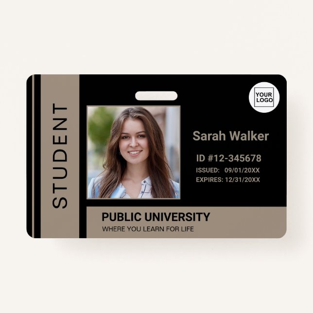 Student photo ID school university dark beige ID Badge (Front)