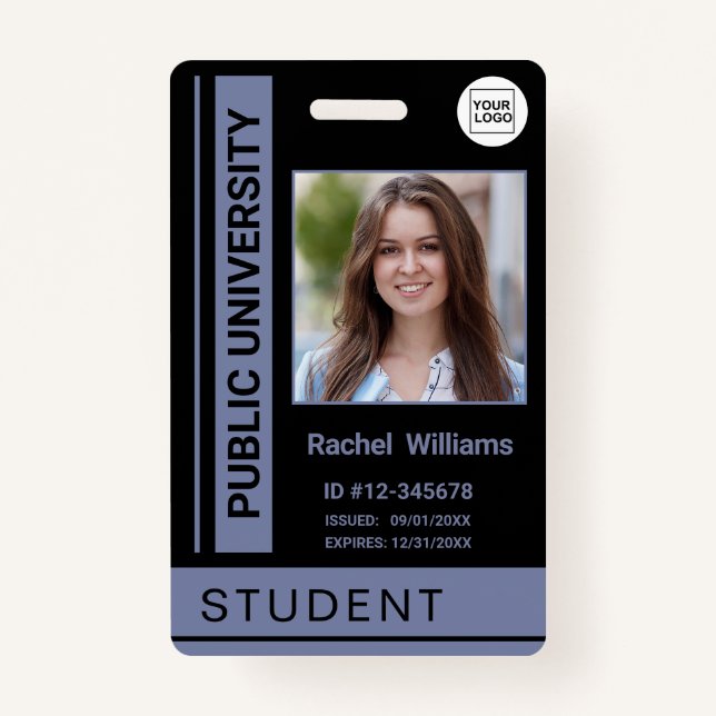 Student photo ID school university dusty blue ID Badge (Front)