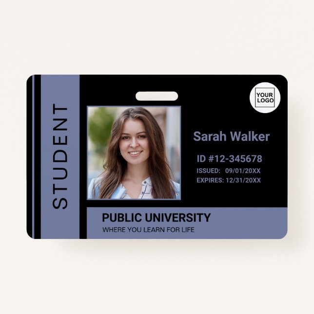 Student photo ID school university dusty blue ID Badge (Front)