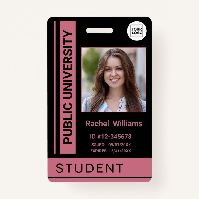 Student photo ID school university dusty rose ID Badge (Front)
