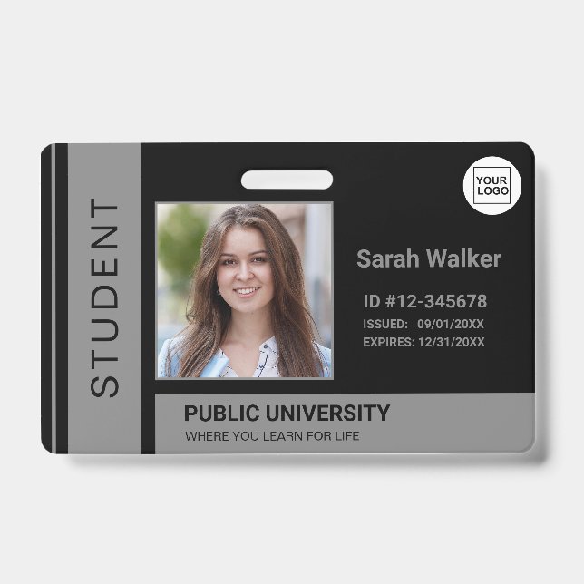 Student photo ID school university grey Badge (Front)