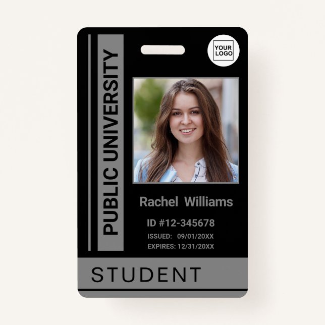 Student photo ID school university grey ID Badge (Front)