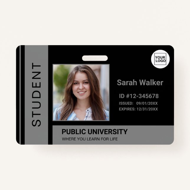 Student photo ID school university grey ID Badge (Front)