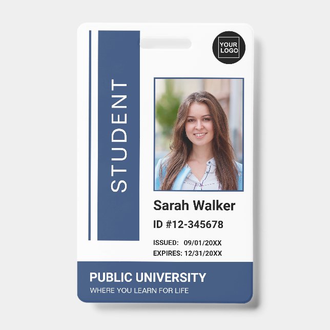 Student photo ID school university navy blue Badge (Front)