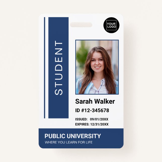 Student photo ID school university navy blue Badge ID Badge (Front)