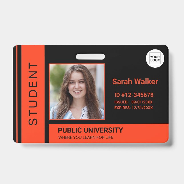 Student photo ID school university orange Badge (Front)