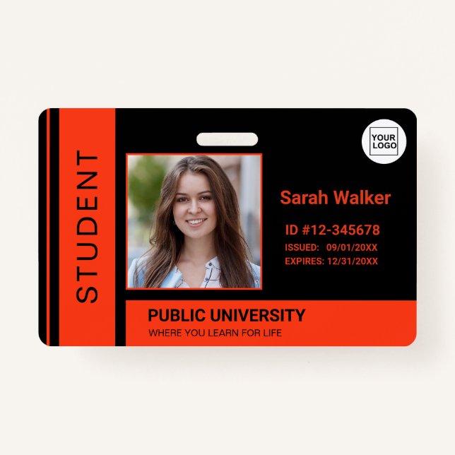 Student photo ID school university orange ID Badge (Front)