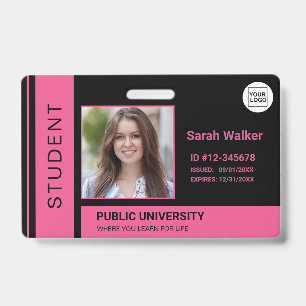 Student photo ID school university pink Badge