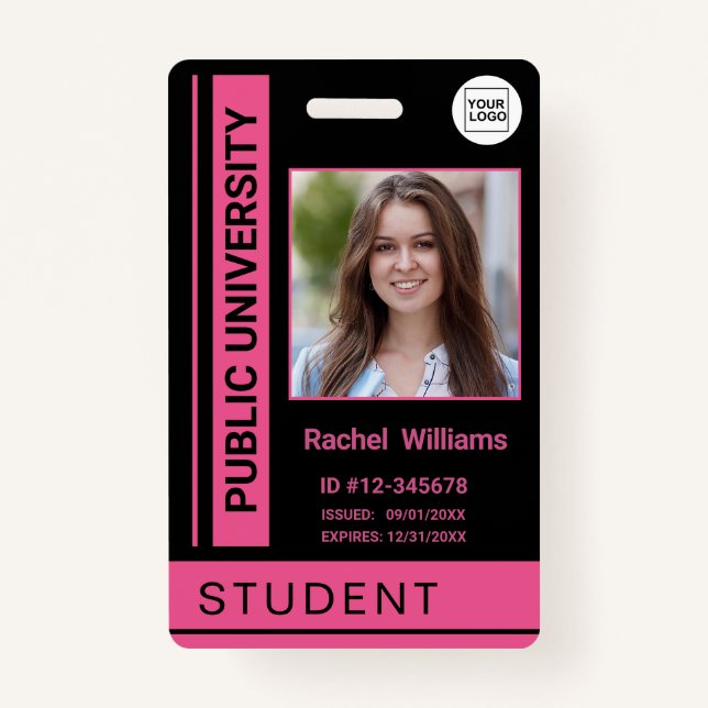 Student photo ID school university pink ID Badge (Front)