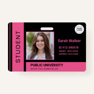 Student photo ID school university pink ID Badge