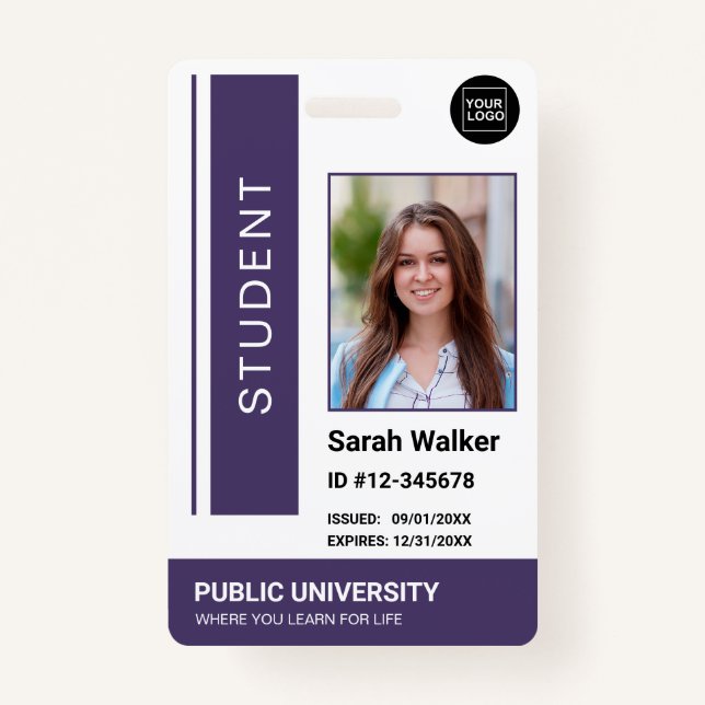 Student photo ID school university purple Badge ID Badge (Front)