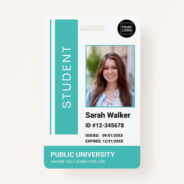 Student photo ID school university turquoise Badge ID Badge (Front)