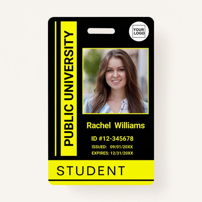Student photo ID school university yellow ID Badge (Front)