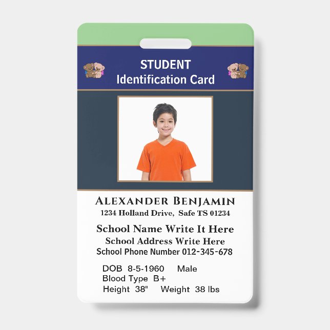 Student Photo School Id Identification Cards  Badg Badge (Front)