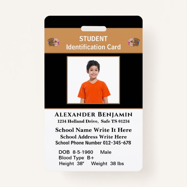 Student Photo School Id Identification Cards   ID Badge (Front)
