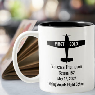 Student Pilot First Solo Aeroplane Personalised Two-Tone Coffee Mug