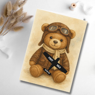 Student Pilot First Solo Aeroplane & Teddy Bear Card