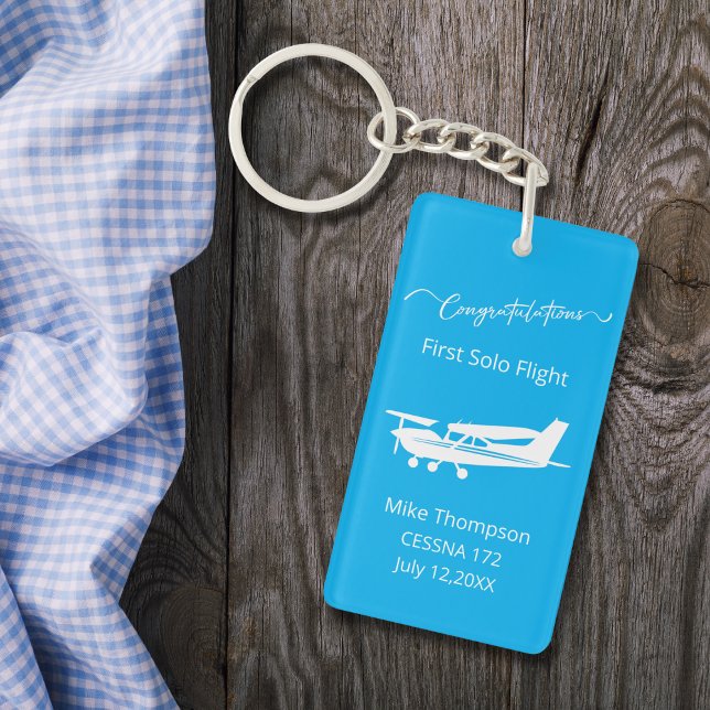 Student Pilot First Solo Photo Personalized Blue Key Ring (Creator Uploaded)