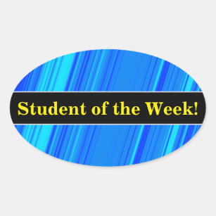 Student Praise + Blue and Cyan Lines Pattern Oval Sticker