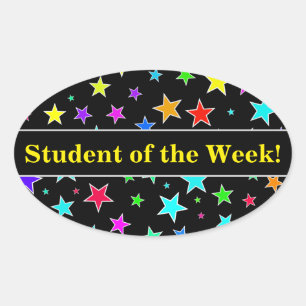 Student Praise + Fun, Colourful Stars Pattern Oval Sticker
