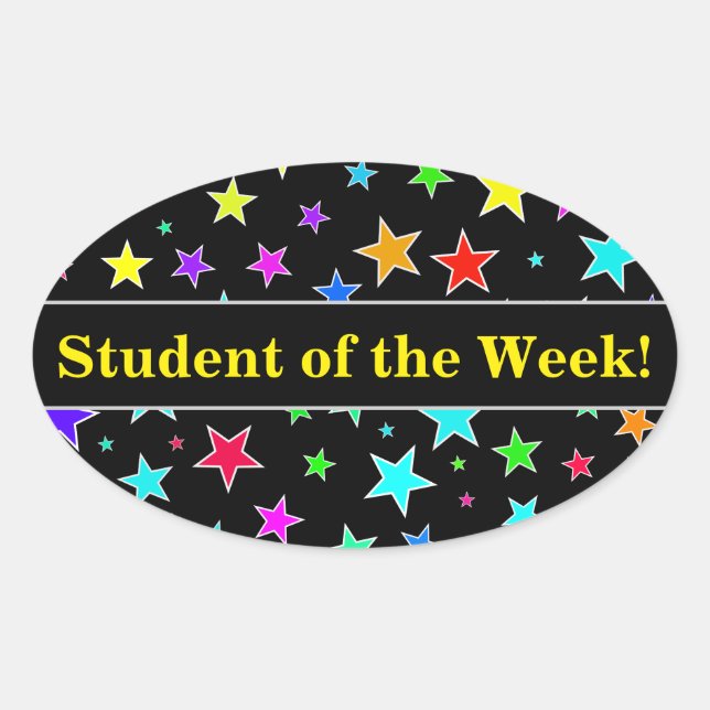 Student Praise + Fun, Colourful Stars Pattern Oval Sticker (Front)