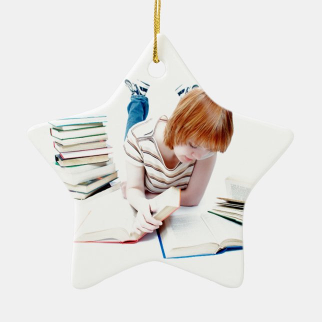 Student Studying To Get To Graduation Ceramic Tree Decoration (Front)
