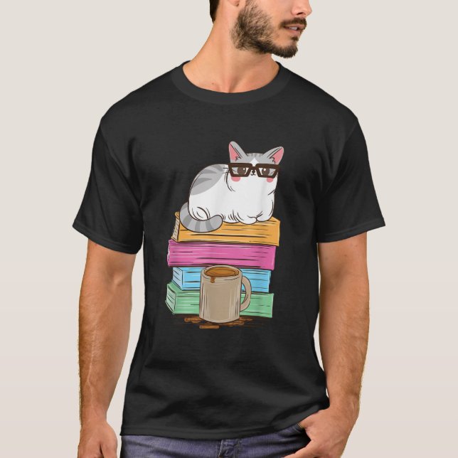 Student Teacher Cat Reading Coffee Kitty  for Men  T-Shirt (Front)