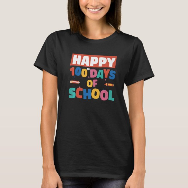 Student Teacher Facemask Happy 100th Days Of Schoo T-Shirt (Front)