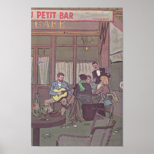 Students at a French Cafe Poster (Front)