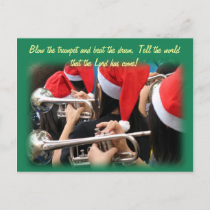 Students in Santa Hats Blow Christmas Trumpets Holiday Postcard