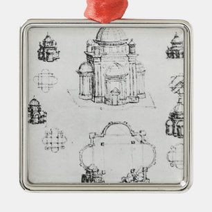 Studies for a building of a centralised plan metal tree decoration