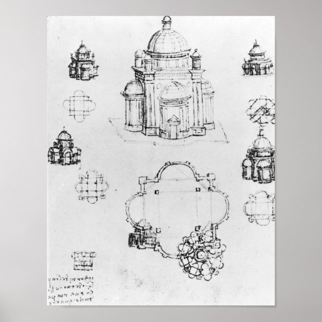 Studies for a building of a centralised plan poster (Front)