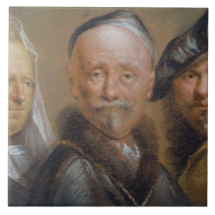 Studies of Five Heads after Rembrandt (pastel on c Tile
