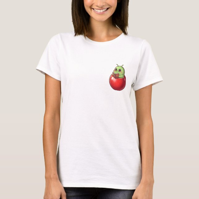 Studious Apple Bookworm Character T-Shirt (Front)