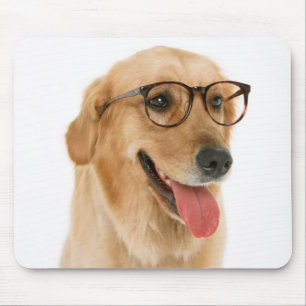 Studious Golden Retriever Puppy Dog With Glasses Mouse Mat