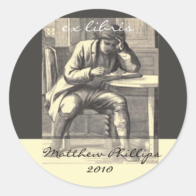 Studious man reading Vintage Bookplate Classic Round Sticker (Front)