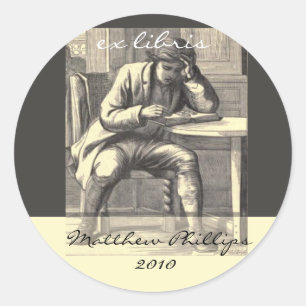 Studious man reading Vintage Bookplate Classic Round Sticker