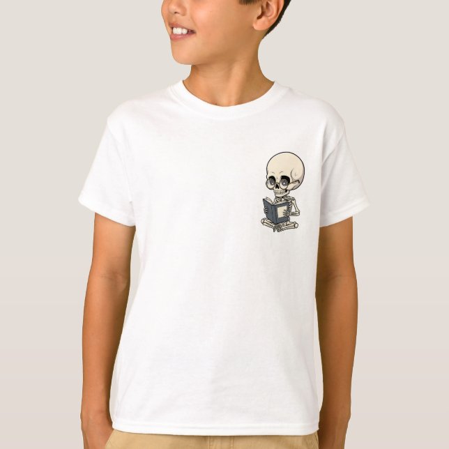 Studious Skeleton Reading Glasses Kids T-Shirt (Front)
