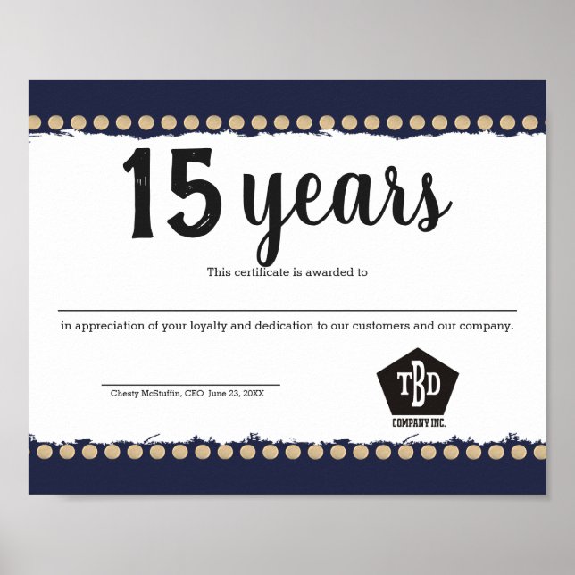Studs universal employee anniversary certificate poster (Front)