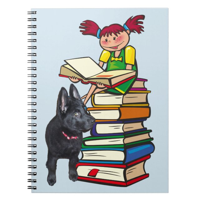 Study Buddy GSD Puppy & School Girl on Books (Front)