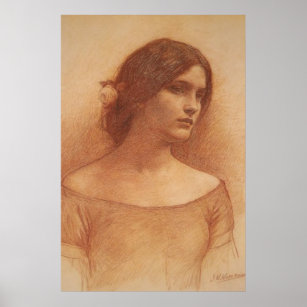 Study for 'The Lady Clare' by J W Waterhouse c1900 Poster